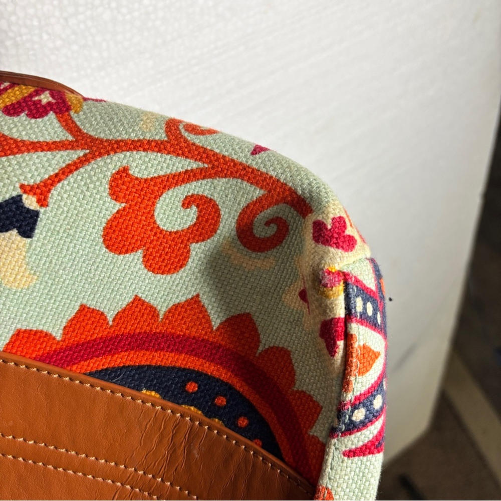 Spartina 449 Paisley Floral Linen Crossbody Bag Leather Trim Boho Coastal - Picture 13 of 16